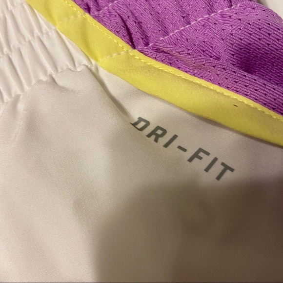 Nike Dri-Fit White Purple Yellow Running Shorts Sm - Picture 5 of 5